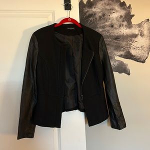 For Cynthia Black wool blend blazer with faux leather sleeves - Size M